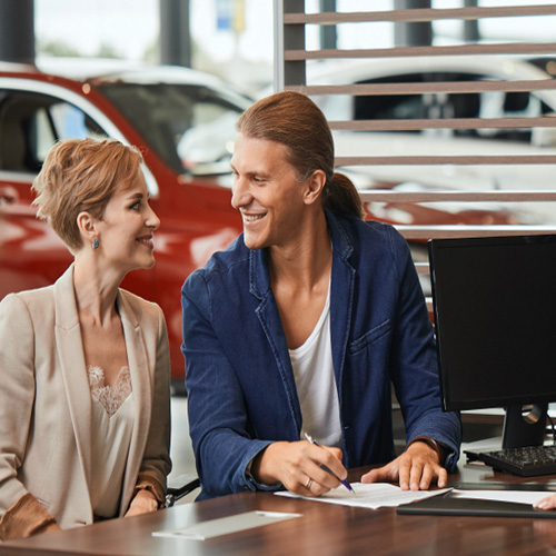 Customers Smiles and see each other